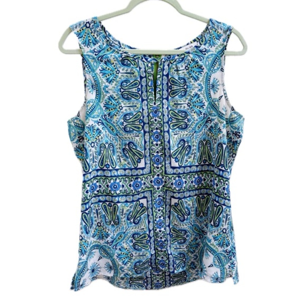 Rose & Olive Paisley Sleeveless Blouse In Blue and Green